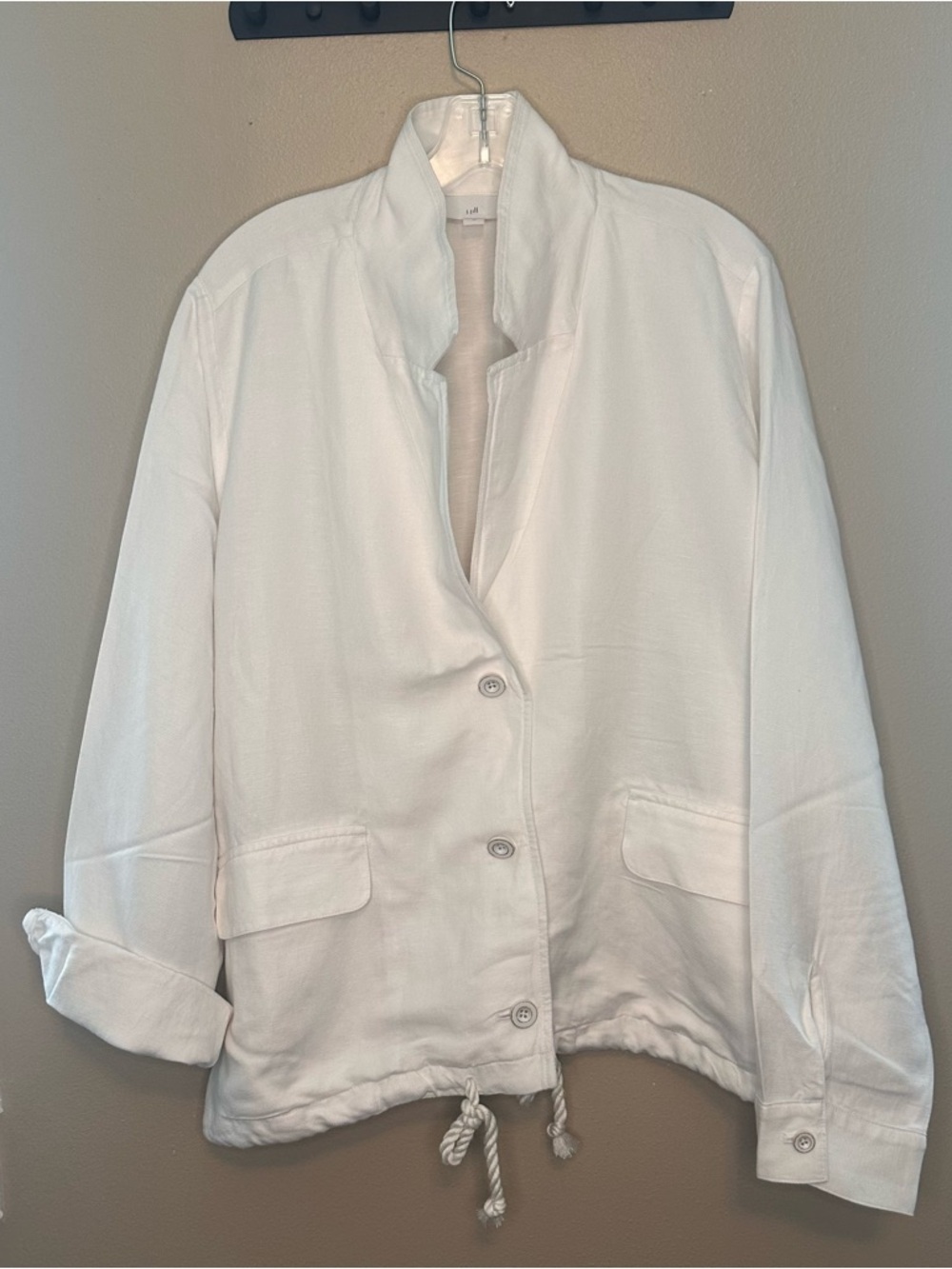 J. Jill White Linen Blend Drawstring Utility Jacket